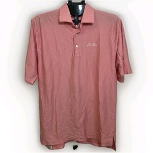 Peter Millar Vintage Salmon White Stripe Golf Polo Shirt Cotton Mens Size Large